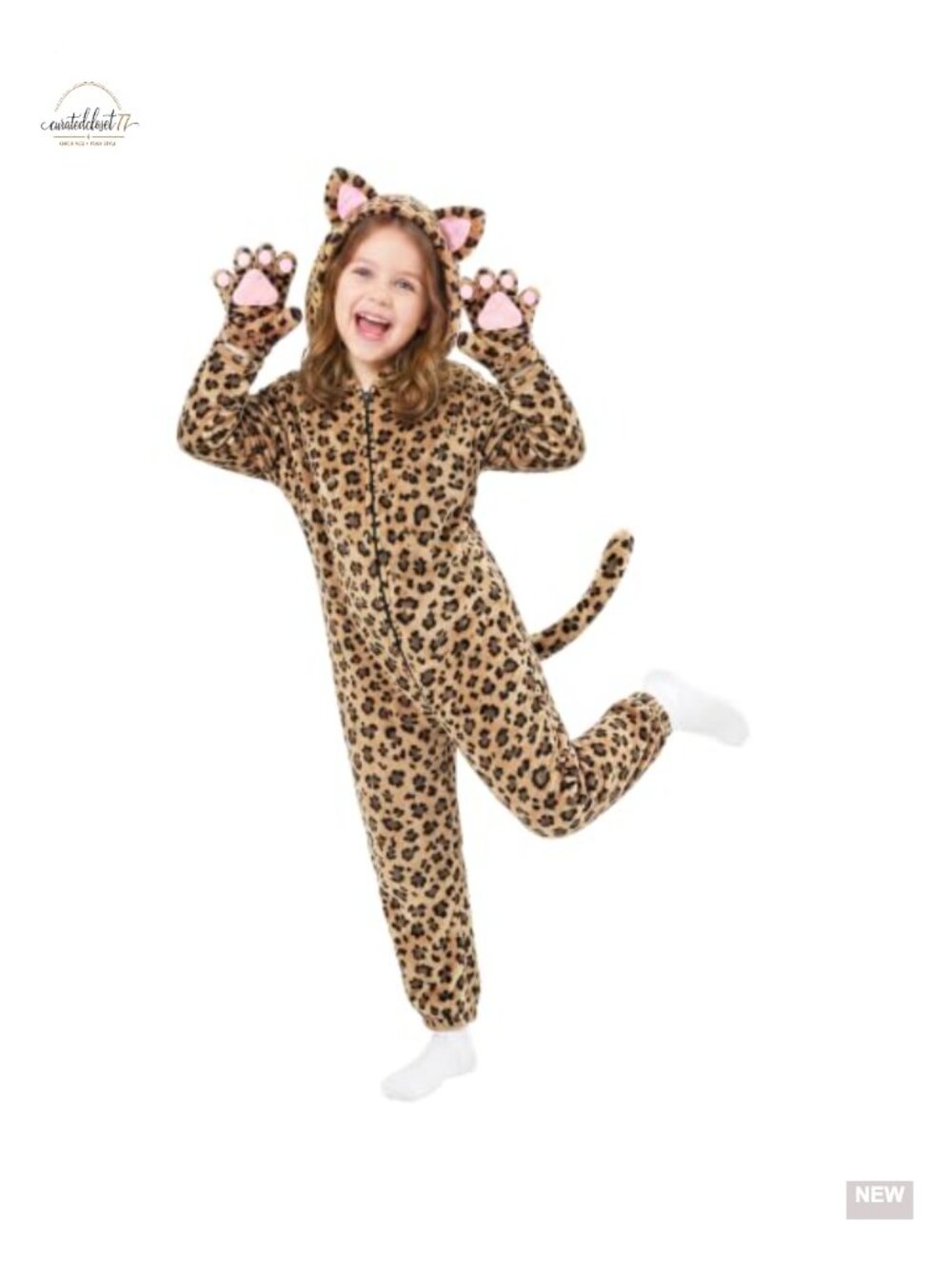 Kids Cat Costume Hooded Jumpsuit for Halloween Dress Up